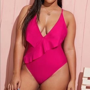 NWT HOT PINK PLUNGING ONE PIECE SWIMSUIT
